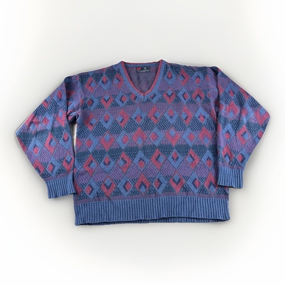 Isle Of Cotton Other - Vintage Isle of Cotton Sweater Mens M Diamond Blue Sweatshirt Cosby Grandpa 90s